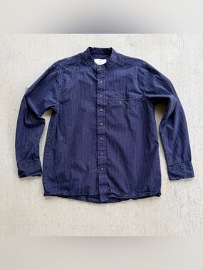 Lee Valley Grandad Shirt Men Size Medium Blade Collar Striped